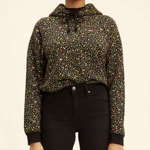 Levi's Black Floral Flower Print Cinched Hoodie